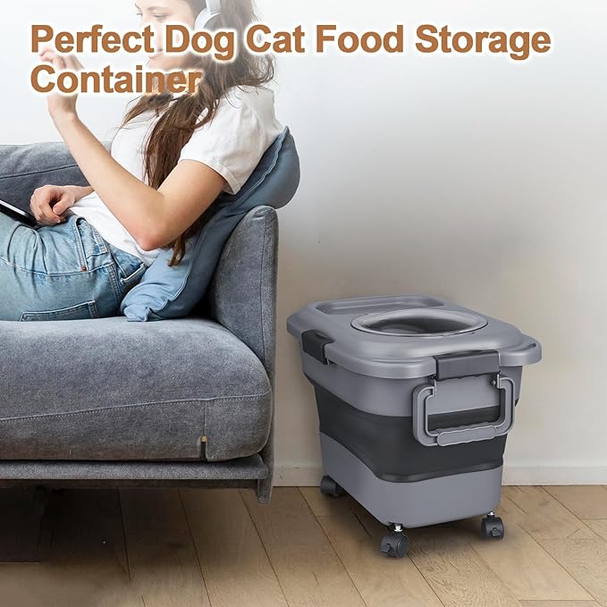 Dog Food Storage Container，2 Pack 25 lbs Airtight Collapsible Cat Food Storage