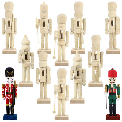 Sumind Christmas Unfinished Nutcracker Christmas Wooden Nutcrackers 5 Inch Xmas Craft Kit Box Paintable Nutcracker Figures for Adults Arts Project Ornaments Decoration(12 Pieces)