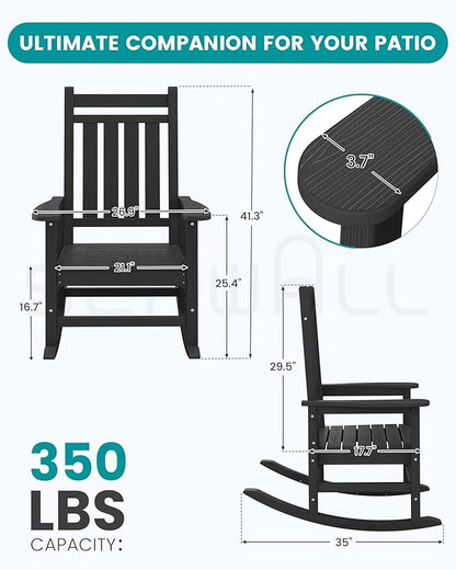 SERWALL Oversized Rocking Chair, Outdoor Rocking Chair for Adults, All Weather Resistant Porch Rocker for Lawn Garden, Black