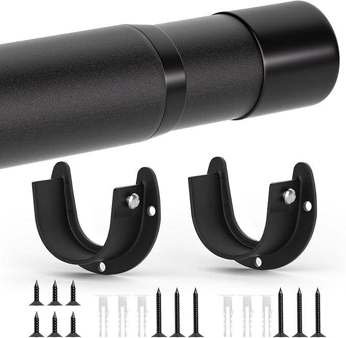 SUTINE Closet Rod, 17 to 68 Inch Closet Rods for Hanging Clothes, Heavy Duty Adjustable Clothes Hanging Bar Rod Matte Black Closet Poles for Wardrobes, Closet, Bathroom, Windows,1.3 Inch Diameter