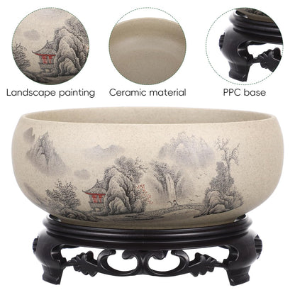 DOITOOL Blue and White Porcelain Planter with Ceramic Base 6.69In Lotus Flower Pot Indoor Hydroponic Bonsai Decorative Plant Container for Home Garden Office