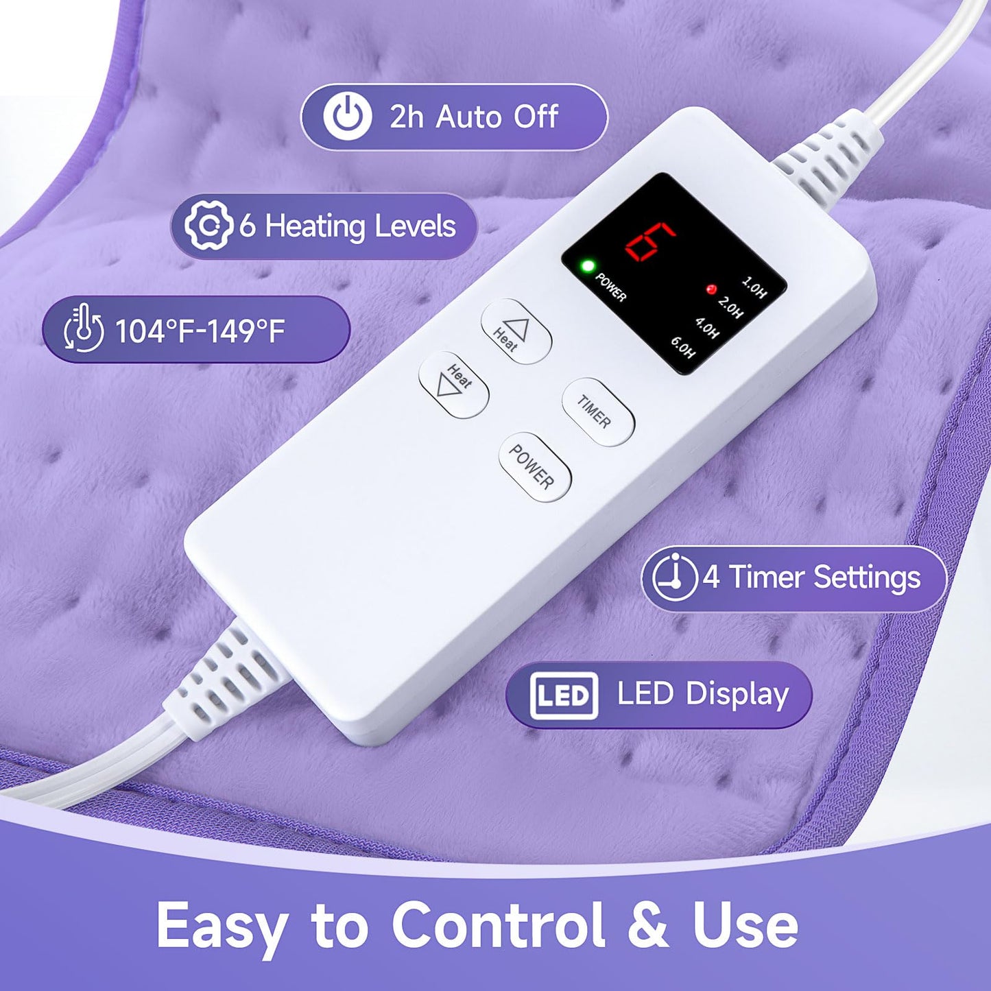 Heating Pad for Back, Large Heating Pads for Body Muscle Pain Cramps Relief, 6 Heat Settings Machine Washable Electric Heating Pad, Birthday Christmas Gifts for Women Mom