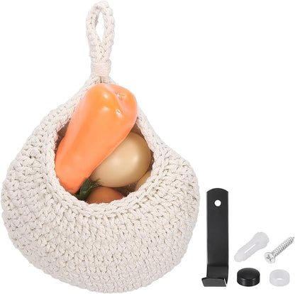 uxcell Hanging Fruit Baskets for Kitchen, Hand-Woven Wall Hanging Storage Jute