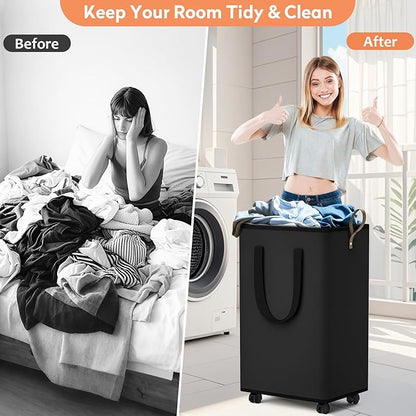 Laundry Basket with Wheels, Collapsible Laundry Baskets, Laundry Hamper with