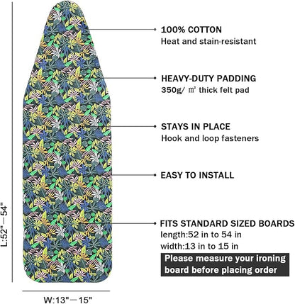 Ironing Board Cover and Pad Standard Size 15 x 54, 3 Pairs of Hook and Loop