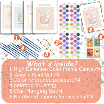 4 Pack Small Framed Paint by Numbers Kit for Adults Beginner,Easy Paint by Numbers Kit for Adult Frame Cocktail Paint by Number Kit for Adults Framed on Canvas Painting by Numbers for 8x12 Inch
