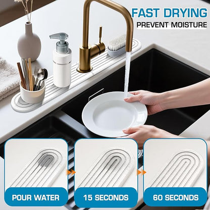 White-Oval 23.6" Diatomite Kitchen Faucet Mat Stone Sink Tray – Quick Drying