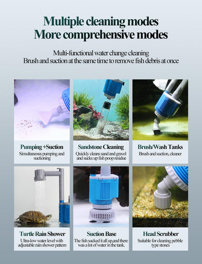 boxtech Upgraded Electric Aquarium Cleaner, 12V DC/28W Auto Fish Tank Gravel Cleaning kit 6 in 1 Change Water and Wash Sand Filter for Aquarium 10-200 Gallon