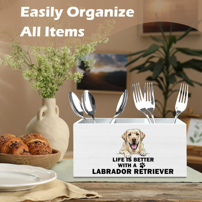 DILSJ Labrador Retriever Gifts Pen Pencil Holder Organizer For Desk, Dog Mom Dad Lovers Gifts, Life Is Better With Labrador Retriever Wooden Box Signs For Home Office Desk Tabletop Decoration