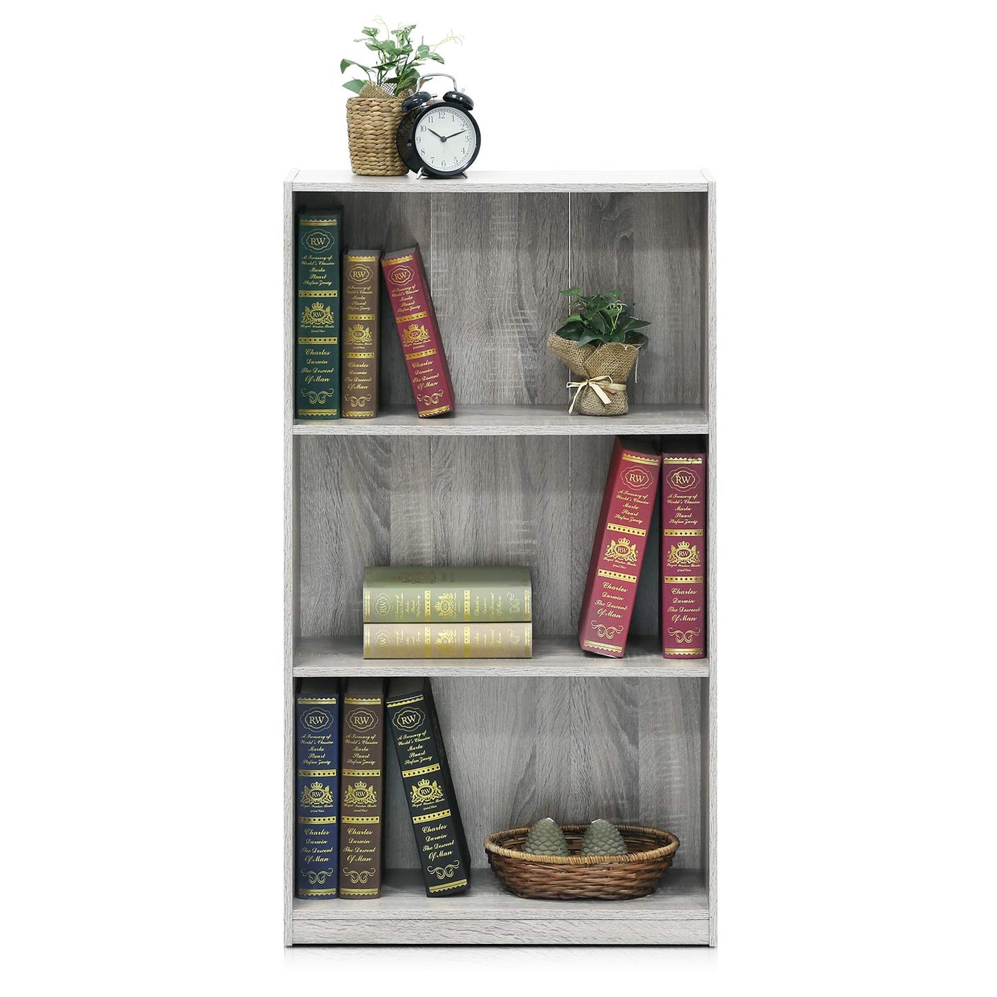Furinno BASIC Book Shelf, 3-Tier Bookshelf with Open Shelves, Standing Bookcase, 9.3" x 21.8" x 39.5", for Organization and Storage, for Living Room, Bedroom, Home Office, French Oak