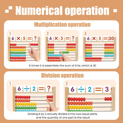 Ranqibo Wooden Abacus for Kids Math - 10-Row Counting Toy with 100 Beads, Number Cards & Counting Sticks, Educational Counters for Kids Math Gift for Age 3 4 5 6 7 Year Old Boy Girl