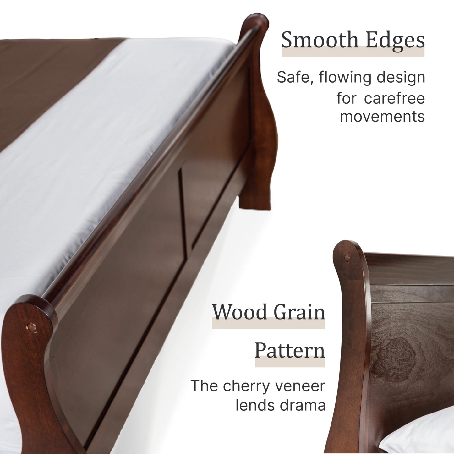 Furniture of America Louis Philippe Traditional Solid Wood 3 Piece Bedroom Set, Queen Bed Frame and Nightstands Set of 2, Sleigh Design Bedframe with Headboard and Footboard, Box Spring Needed, Cherry