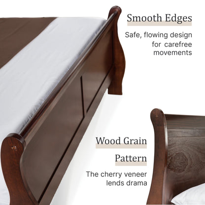 Furniture of America Louis Philippe Traditional Solid Wood 3 Piece Bedroom Set, Queen Bed Frame and Nightstands Set of 2, Sleigh Design Bedframe with Headboard and Footboard, Box Spring Needed, Cherry