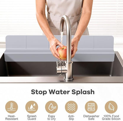 Sink Splash Guard with Suction Cups, Silicone Water Guard