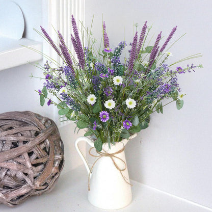 HO2NLE 19.6" Fake Lavender Flowers Artificial Purple 5Pcs Faux Florals Plastic Flowers with Daisies Bulk Bush Spring Summer for Garden Porch Table Centerpieces Home Kitchen Wedding Decorations