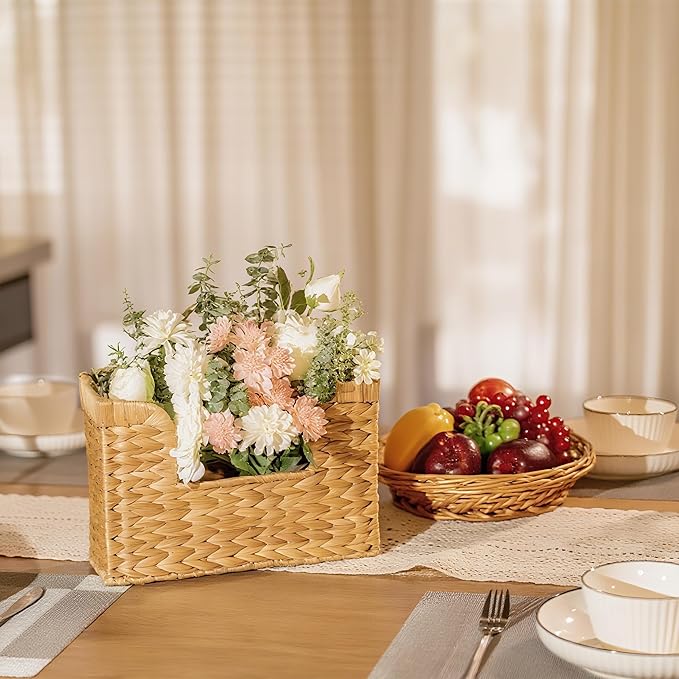 Set of 2 Magazine Holder Wall Basket Water Hyacinth Woven Mail Organizer