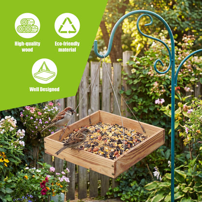 DoubleFill 2 Pcs Wooden Platform Bird Feeder Tray for Outdoor Hanging Bird Feeder with Mesh Tray for Wild Birdfeeding Mealworm Outside Garden Backyard
