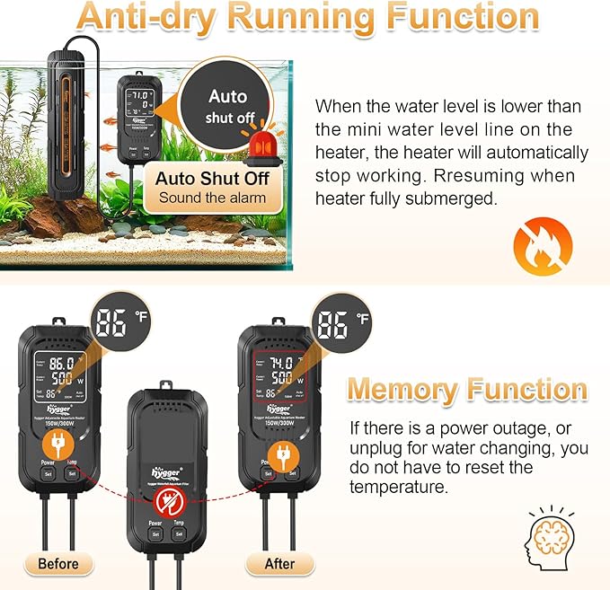hygger Aquarium Heater, 150W/300W Adjustable Power Fish Tank Heater with Digital Display External Controller, Automatic Power-Off Protection Heater for 25-80 Gallons Freshwater and Saltwater Tank