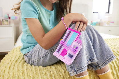 Polly Pocket Barbie Dreamhouse Compact, Dollhouse Playset with 3 Micro Dolls, 1 Puppy, 11 Accessories, Elevator & Pool