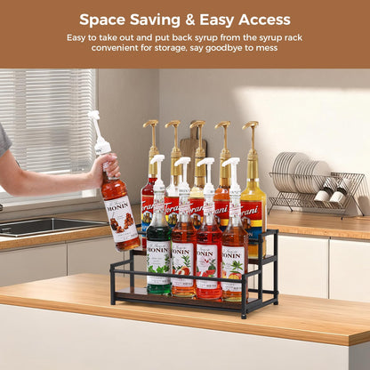 ICOHOT Coffee Syrup Rack Organizer, 2-Tier 10 Syrup Bottles Holder Stand for Coffee Bar, Liquor Bottle Display Shelf Bar Shelf Stand Countertop Rack for Syrup, Wine, Spice