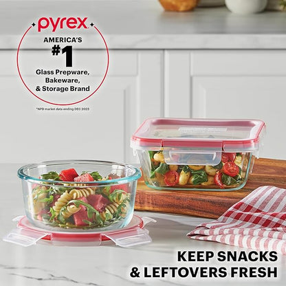 Pyrex Freshlock Glass Food Storage Containers Set, Airtight & Leakproof Plastic