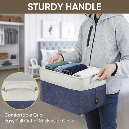 BALEINE 2 Pack Fabric Closet Storage Bins for Shelves, Linen Closet Organizers and Storage, Decorative Baskets for Organizing, Shelf, Clothes, Home, Office (Navy Blue, 15"x11"x9.5")
