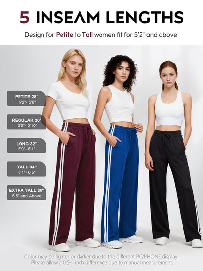 Tapata Tall Women's 34" Inseam Active Track Pants Striped Loose Fit Running Sporty Bottoms Travel Athletic Jogging, Blue, M