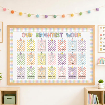 Bigerto 160 Pcs Pastel Student Work Display Bulletin Board Decoration Our Brightest Work Wow Works Cutouts with Clips Names Display Classroom Decor for Teachers Motivational Back to School Supplies