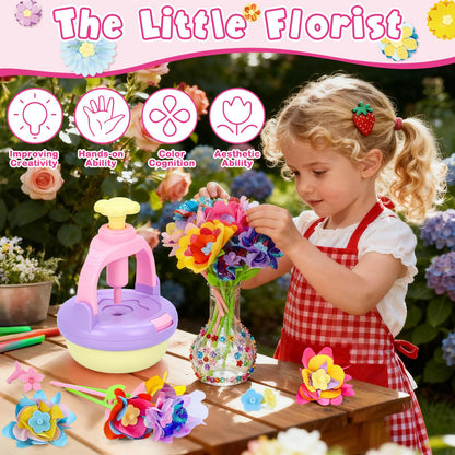 DIY Flowers Craft Kit for Girls, Flower Bouquet Maker Machine with 120 Fabric Petals, 14 Greeting Cards, Gift Wrap, Vase & Storage Bag, Creative Floral Arts and Crafts Toy for Kids Ages 3-12