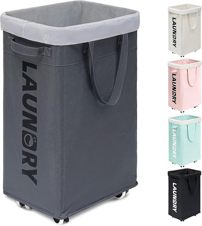 Goodpick Laundry Basket with Wheels, Laundry Hamper with Removable Wash Bag