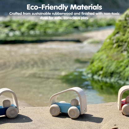 PlanToys® Vroom Car Wooden Push Toy for Toddlers | Eco-Friendly Toddler Push Car for Indoor Play | Montessori Fine Motor Learning Toys for Kids