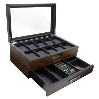 Decorebay Executive Wooden Watch Box Valet Box Sunglasses and Jewelry Box Storage Organizer (Sweetheart) (Brown)