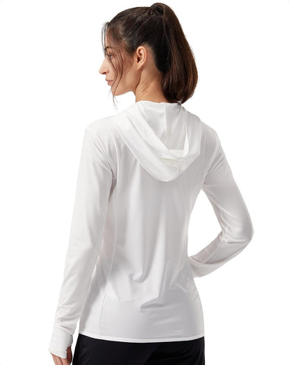 Soothfeel Women's UPF 50+ Sun Protection Hoodie Jacket Lightweight Long Sleeve Sun Shirt for Women with Pocket Hiking Outdoor B-White