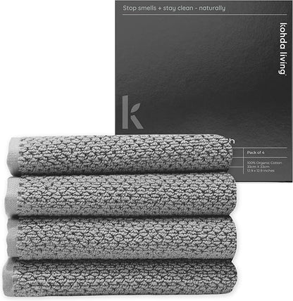 Luxury Silver-Infused Gray Washcloths 4-Pack, 12.9"x12.9"