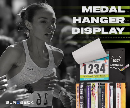 BLAUBECK Medal Hanger Display for Runners, Marathon Medal Holder Display Wall Hanger and Race Bib Boards Holder with Chalkboard Marker - Holds up to 50 Medals, 40 Race Bibs