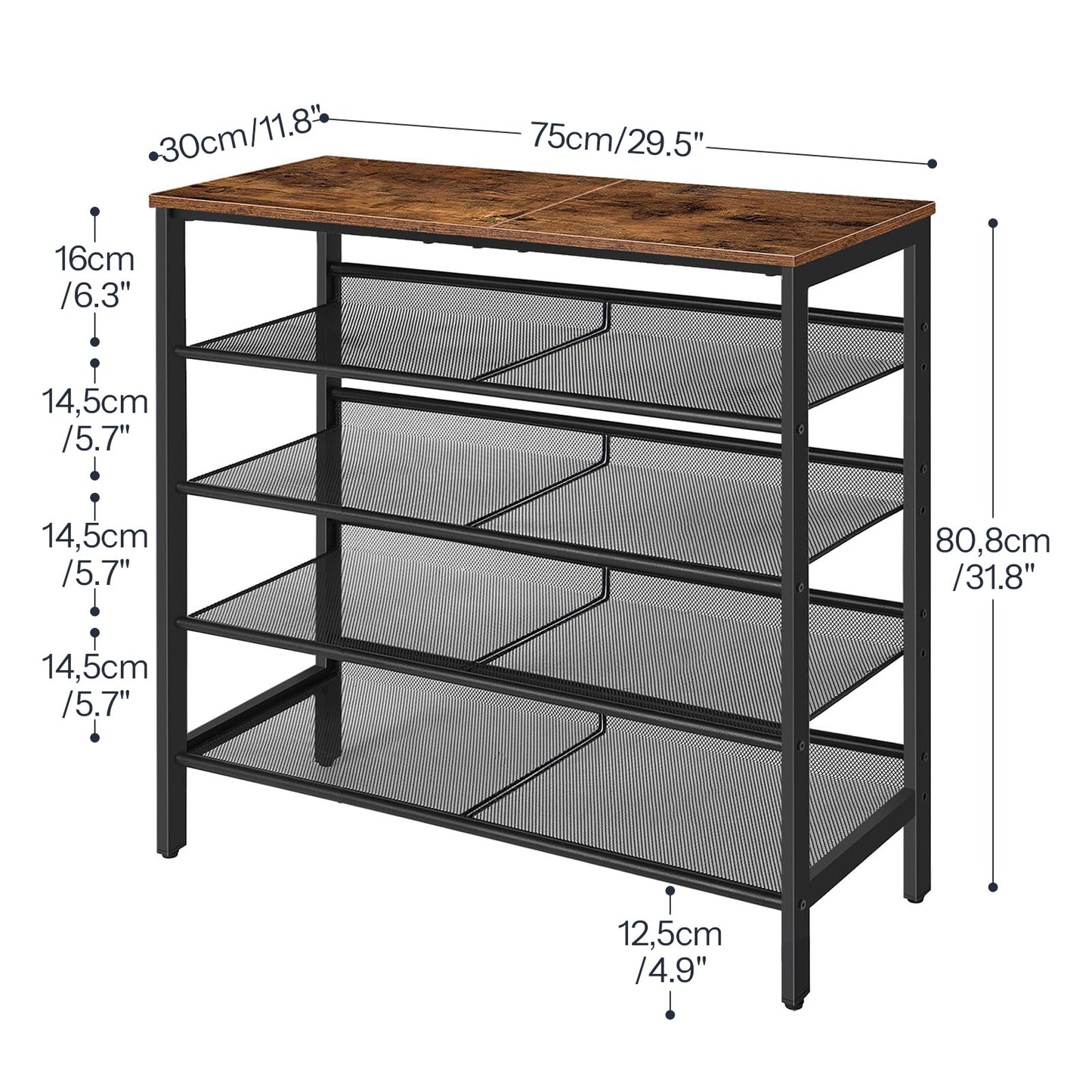 HOOBRO Shoe Rack, Shoe Storage Organizer with 2 Non-Woven Drawers, Shoe Shelf with Wooden Top, Closet, Rustic Brown BF12-79XJ01