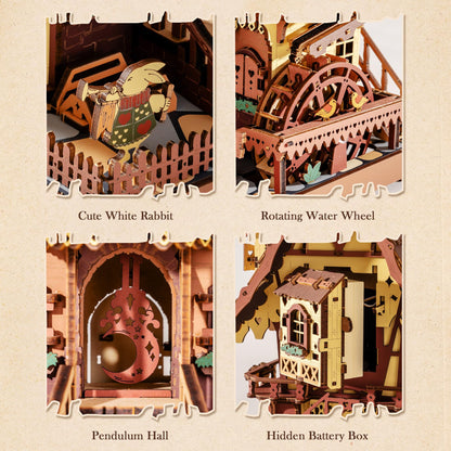 ROBOTIME 3D Wooden Puzzles for Adults-Cuckoo Clock Wooden Models for Adults to Build-435 Piece Model Kit with 2 Lights-Gift for Craft Enthusiast Model Building Set (Colourful)