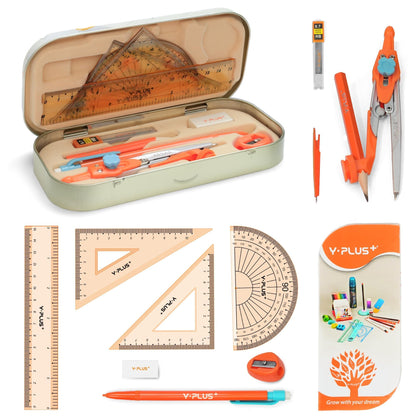 Geometry Set for Students, Compass Drawing Tool with Metal Case, Math Protractor for Kids with Protractor, Rulers, Metal Compass, Mechanical Pencil - 12 Pcs, Back to School Supplies for Students