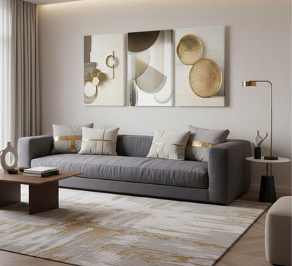 3 Pcs Abstract Gold Geometric Boho Canvas Wall Art Mid Century Modern Minimalist Aesthetic Luxury Metal Artwork Pictures Wall Decor Posters Prints for Living room Bedroom Office Home Decoration