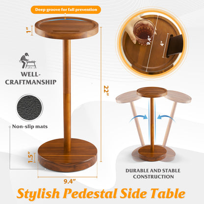 BLUEWEST Drink Table, 22" Tall Compact Side Table with Phone Slot and Weighted Base, Durable Pedestal Table Accent for Living Room, Bedroom, or Office, Cocktail and Martin (1, Acacia)
