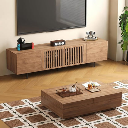 Mid-Century Modern Expandable Coffee Table & TV Stand Set, Walnut Finish – Elegant Storage Combo for Living Room, Bedroom, or Lounge (70.87" TV Stand+Coffee Table)