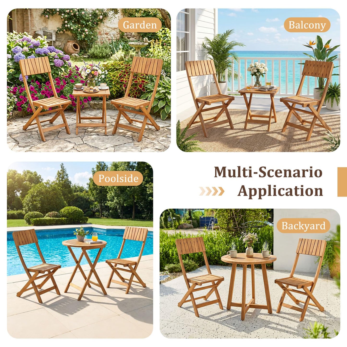 Tangkula Wood Foldable Patio Chairs Set of 2, Portable No Assembly Outdoor Bistro Chairs with Slatted High Backrest & Seat, Space-Saving Patio Seating for Porch, Garden, Backyard, Poolside & Lawn