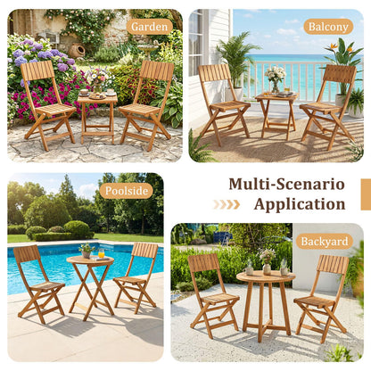 Tangkula Wood Foldable Patio Chairs Set of 2, Portable No Assembly Outdoor Bistro Chairs with Slatted High Backrest & Seat, Space-Saving Patio Seating for Porch, Garden, Backyard, Poolside & Lawn
