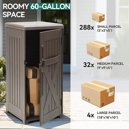 YITAHOME 60 Gallon Large Package Delivery and Storage Box, Double-Wall Resin Outdoor Package Delivery and Waterproof Deck Box for Porch, Curbside, 8.5 Cubic feet, Brown