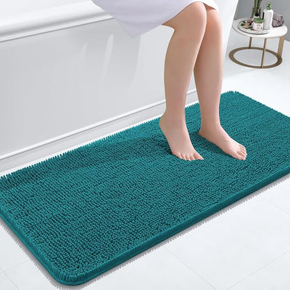 OLANLY Bathroom Runner Rugs 47x20, Soft Absorbent Chenille Bath Rugs, Rubber Backing Quick Dry, Machine Washable Long Bath Mats for Bathroom Floor, Tub and Shower, Home Decor Accessories, Deep Lake
