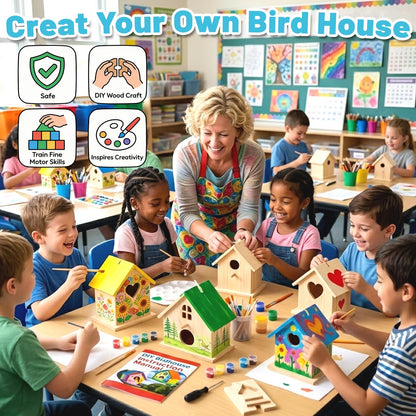 AluAbi 2 Pack DIY Bird House Kit, Thickened Wooden Birdhouse Crafts for Kids with Paints Brushes Screwdriver, DIY Arts and Crafts for Children, DIY Birdhouse Set for Halloween Christmas Birthday