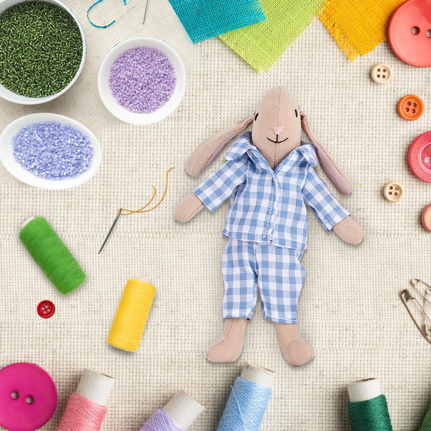Giant bean 4 PCS Hand Made Rabbit Family Dolls, Wooden Dollhouse Furniture Set for Boys Girls & Toddlers 3Y+