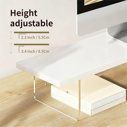 seicasaya Wood Monitor Stand Riser with Acrylic Legs, Computer Screen Stand Desk Organizer, 31.5 x 7.9 x 3.1 inch, Hold up to 66 lbs (White, 31.5"×7.9"×3.1")