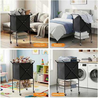 Laundry Basket with Wheels:88L Rolling Laundry Cart Foldable Metal Frame Dirty