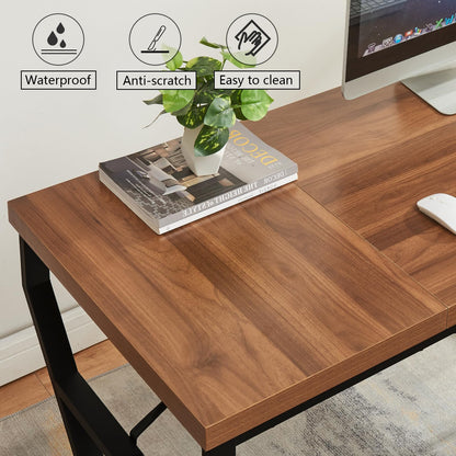 HOMISSUE 63-inch Executive Desk, Large Home Office Desk with Engineered Wood Tabletop and Metal Frame, Rustic Writing Desks with Sturdy Structure, Computer Desks for Home Office, Study Room,Brown